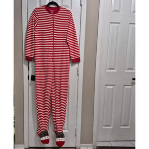 Women's Nick & Nora Red & White Striped Footed Pajamas S